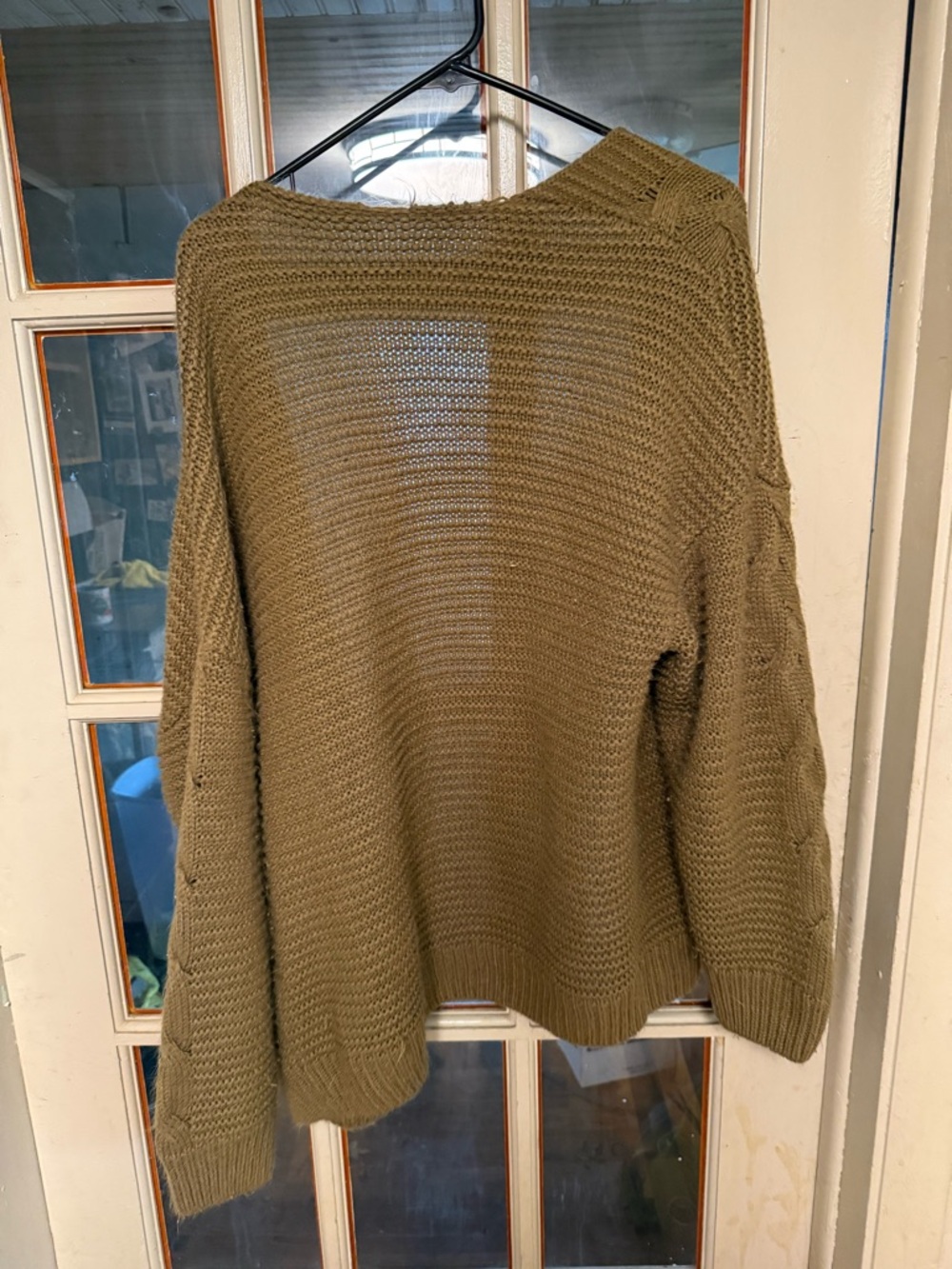 Oversized Open-Front Cable Knit Women’s Sweater Cardigan - Olive - Picture 7 of 8